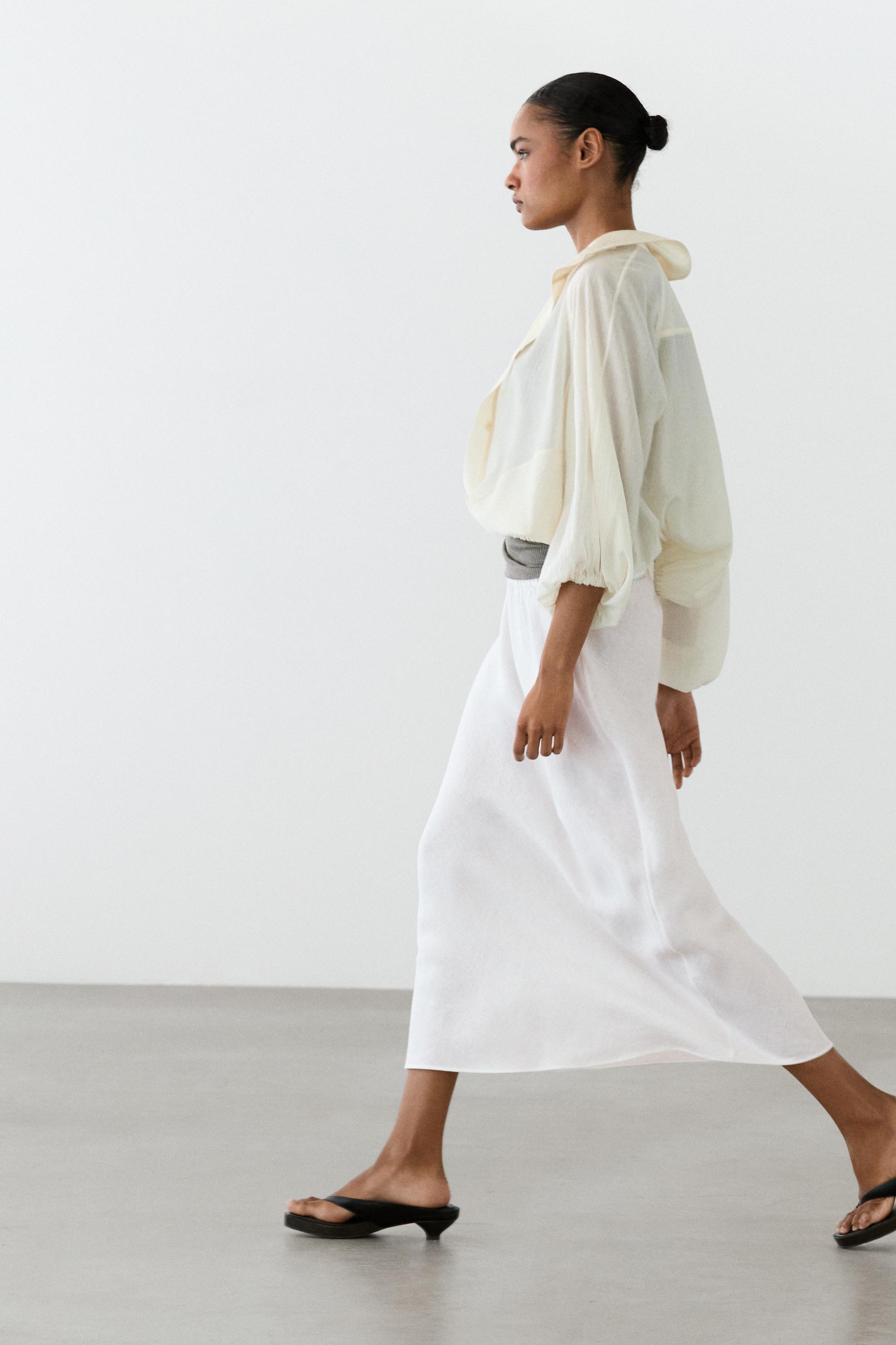 100% linen midi skirt with elasticated waistband